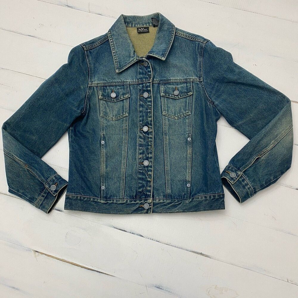 NY Jeans Denim Medium Wash Cotton Button Down Jean Jacket Woman's Medium Y2K